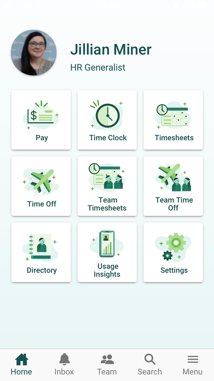 UKG Mobile App landing screen